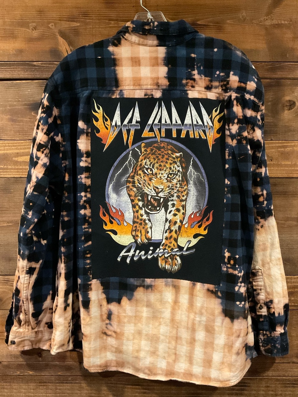 CUSTOM DEF LEPPARD “Hysteria” Distressed Flannel Shirt W/detailed Pocket Rare XL